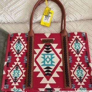Wrangler Geometric Red and Brown Tote